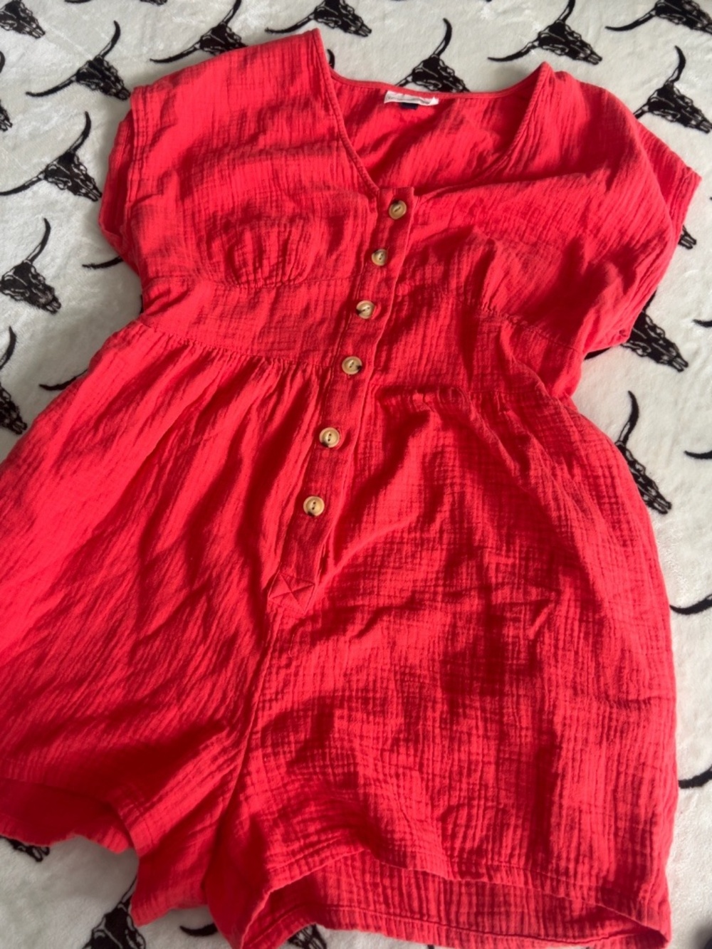 niversal Thread Red Cotton Gauze Button Front Romper Size Medium